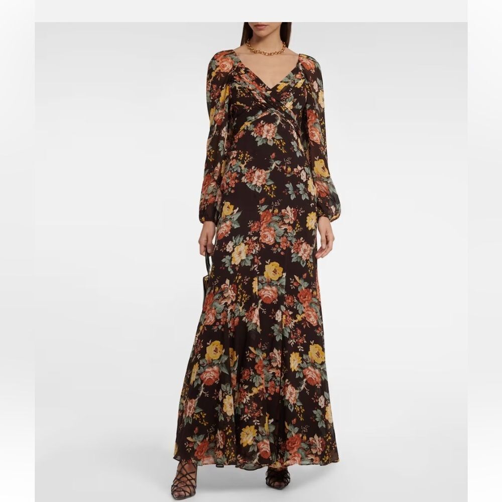 Veronica Beard Avani Floral Print Silk MaxiChiffon Long Sleeve